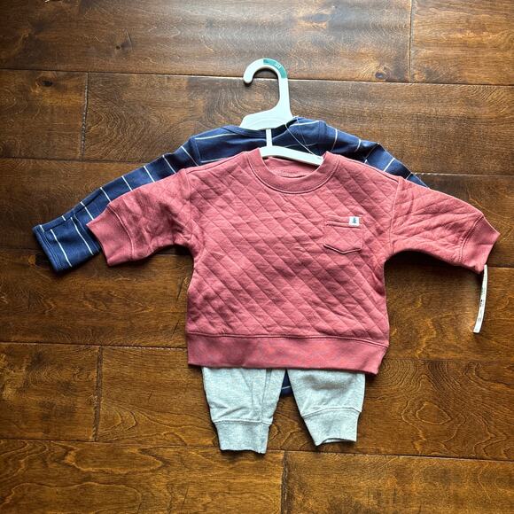 Carter's Boys 3 Month Quilted Outfit Set 3 Piece Top and Bottom Blue Red NEW - Picture 2 of 6